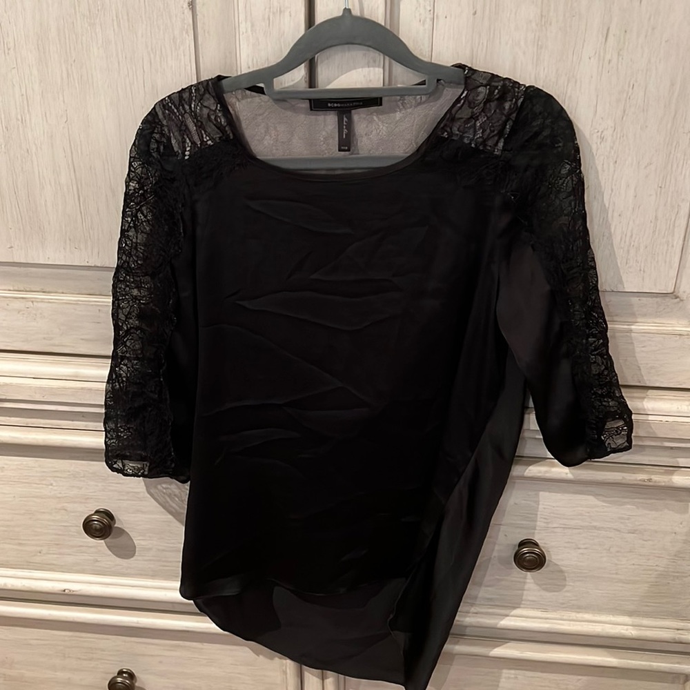 BCBG blouse, lace and open-back